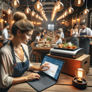 A restaurant owner securing their digital domain on a laptop with a Toast Tab POS system in the background.